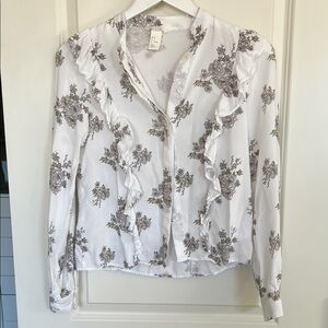 H&M White and Gray Floral Blouse